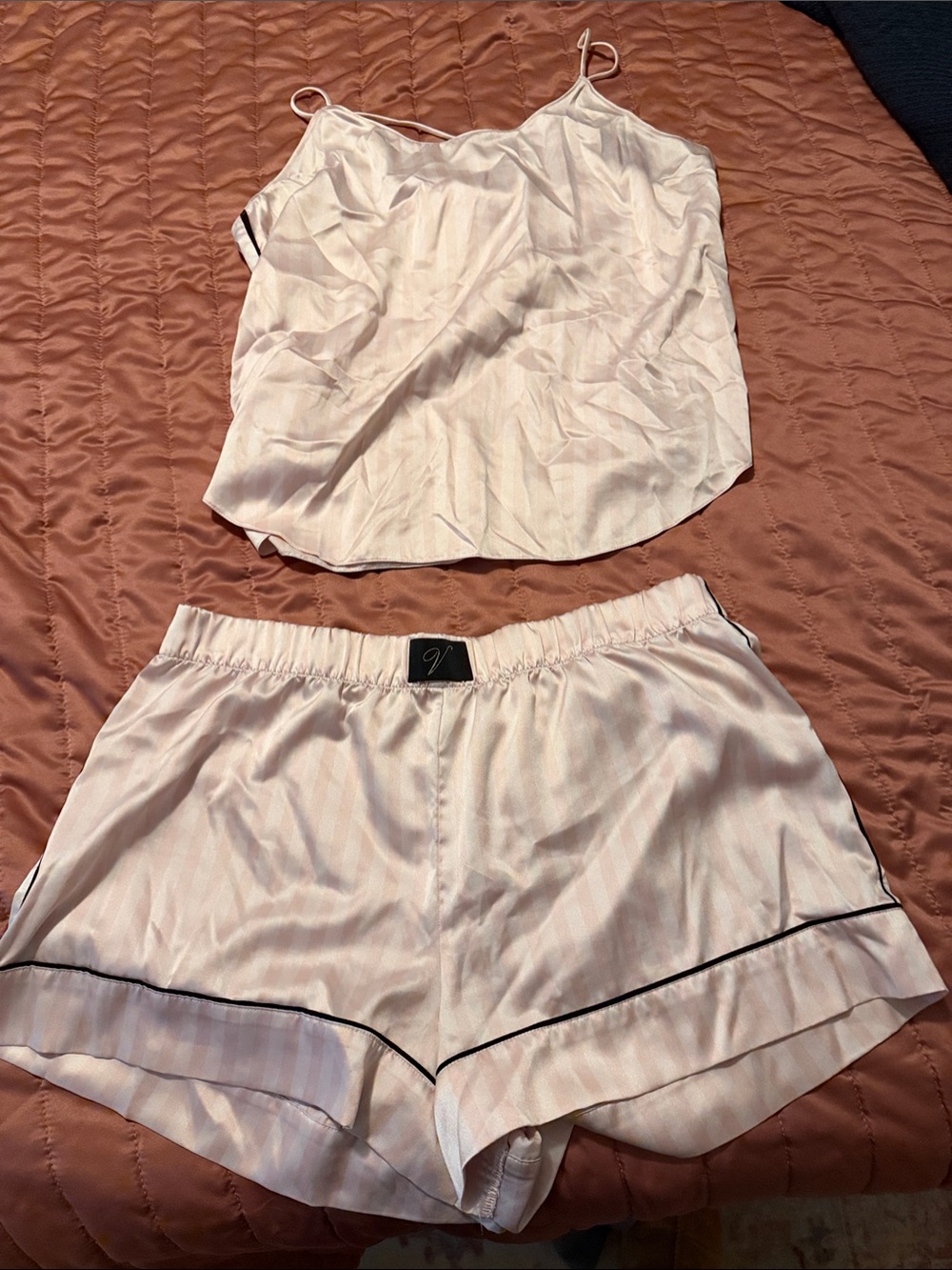 Silky Cream Stripe Cami & Short Sleep Set